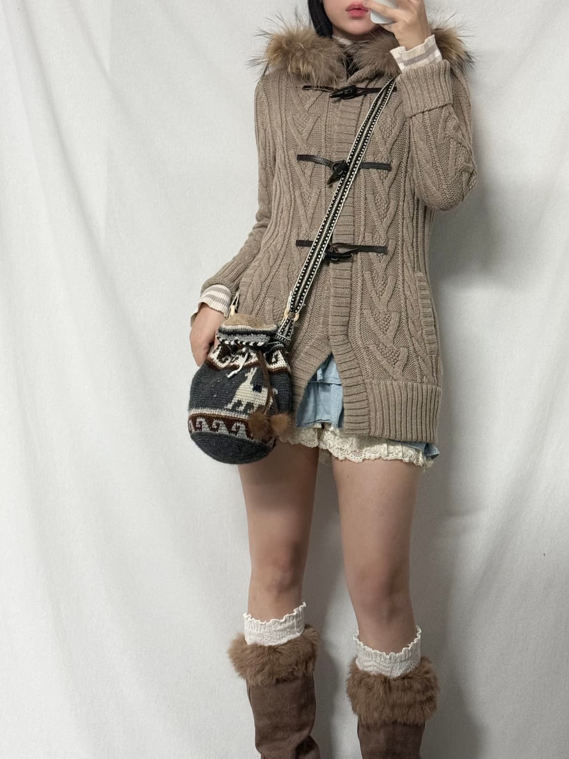 버버리 퍼 트리밍 후디드 토글 버튼 가디건 상품이미지2