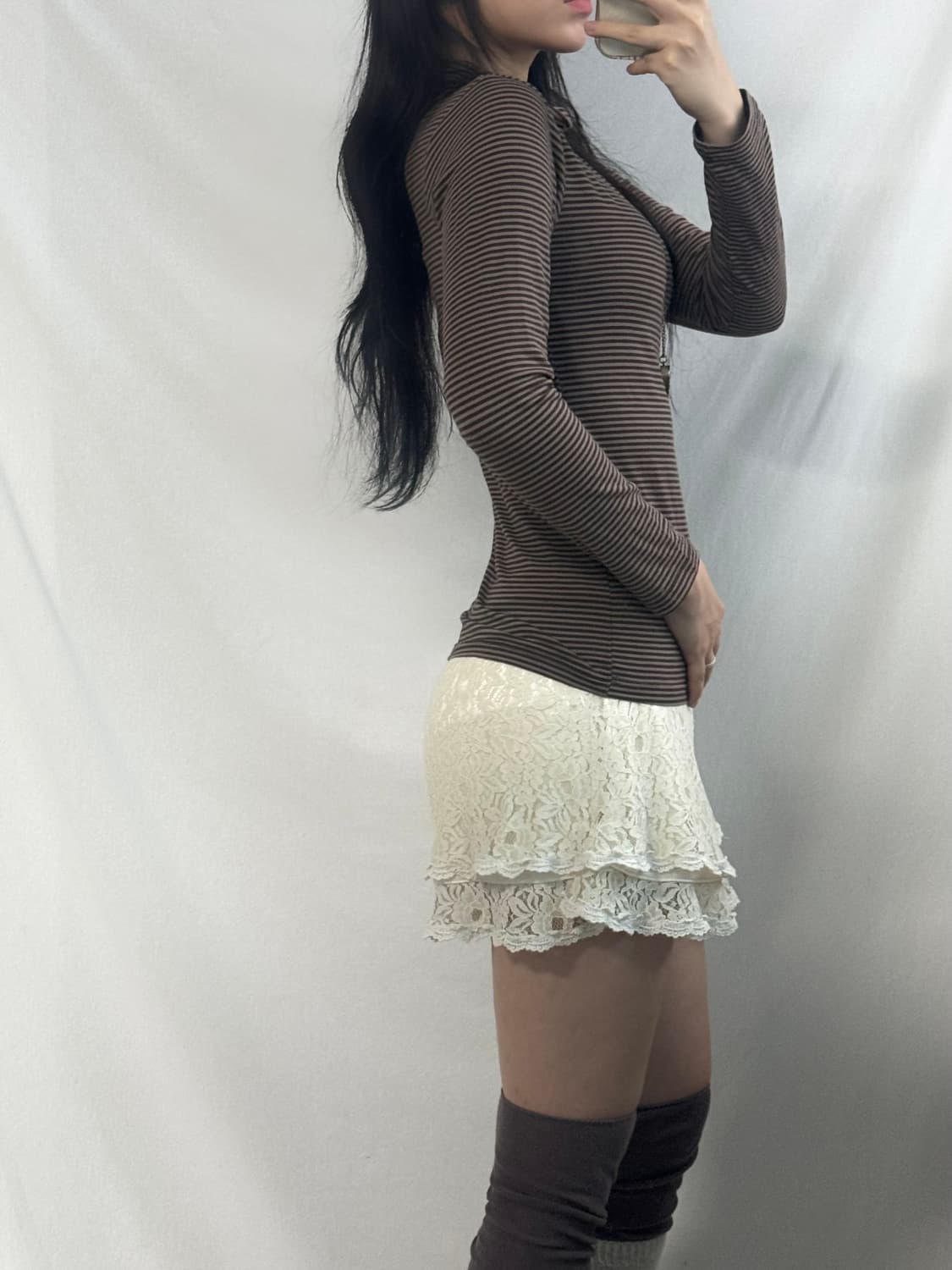 스트라이프 패턴 셔링 넥 폴라 티 상품이미지7