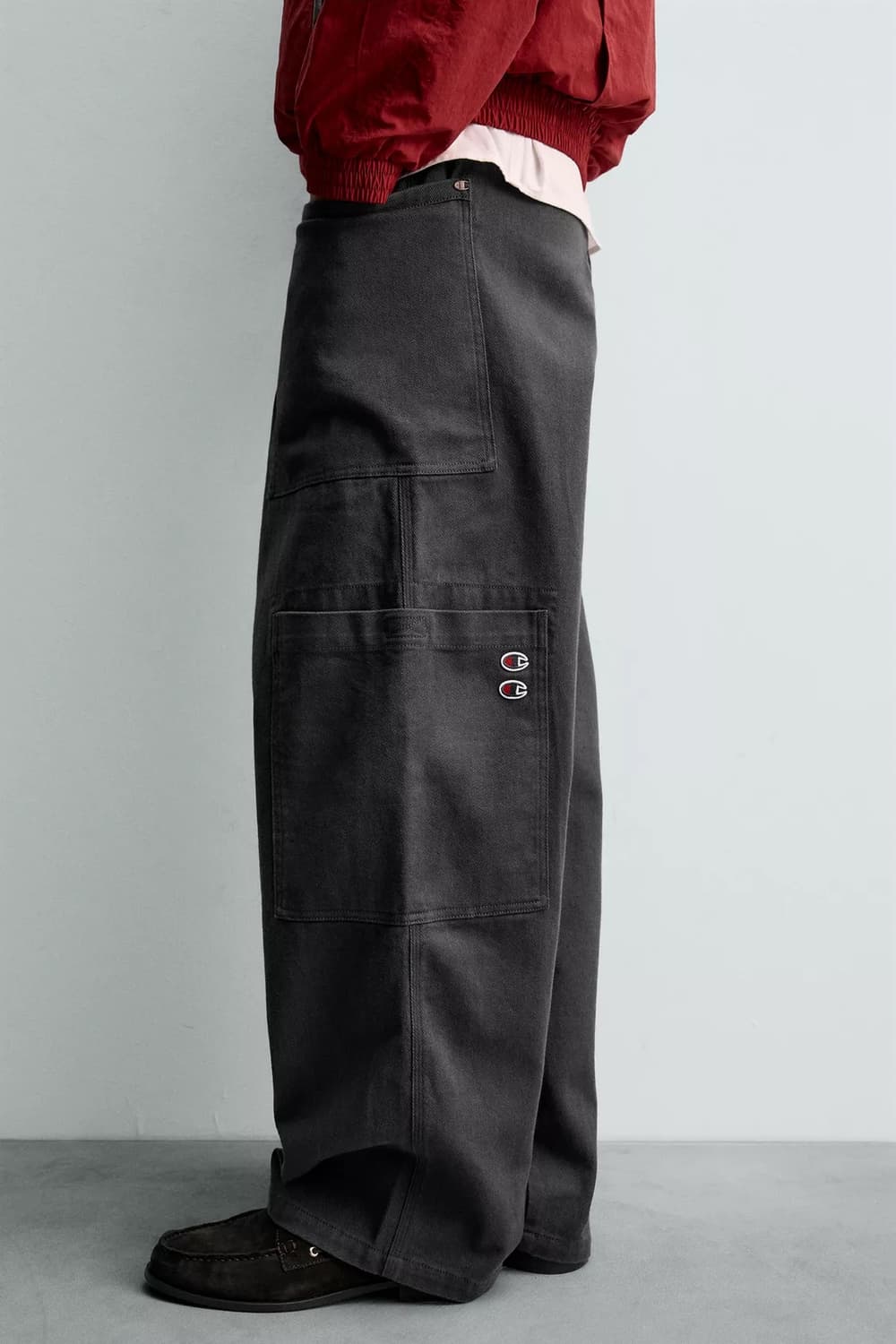 자라 x 챔피온 드로우스트링 카고 팬츠 앤트러사이트 그레이 m 상품이미지7