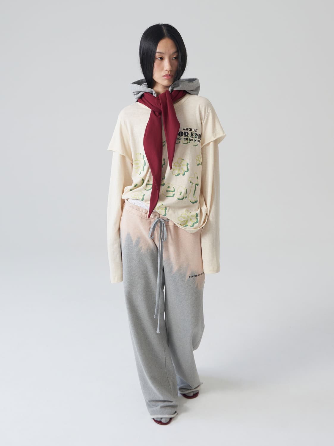 Tie Hooded_Gray & Burgundy 상품이미지1