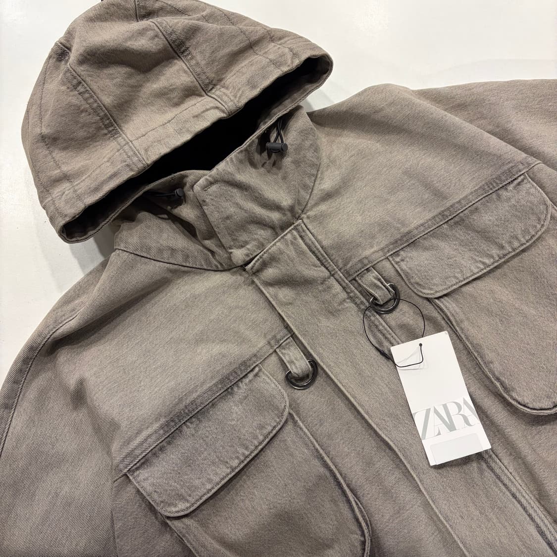 [M] 자라 데님 후드 포켓 자켓 그레이 새상품 B487 상품이미지3