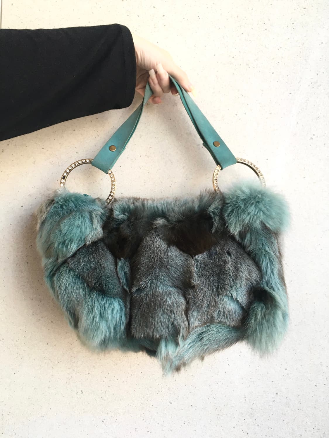 00s 리얼퍼 에메랄드 빅 큐빅 링 숄더백 y2k 오네갸루 상품이미지2