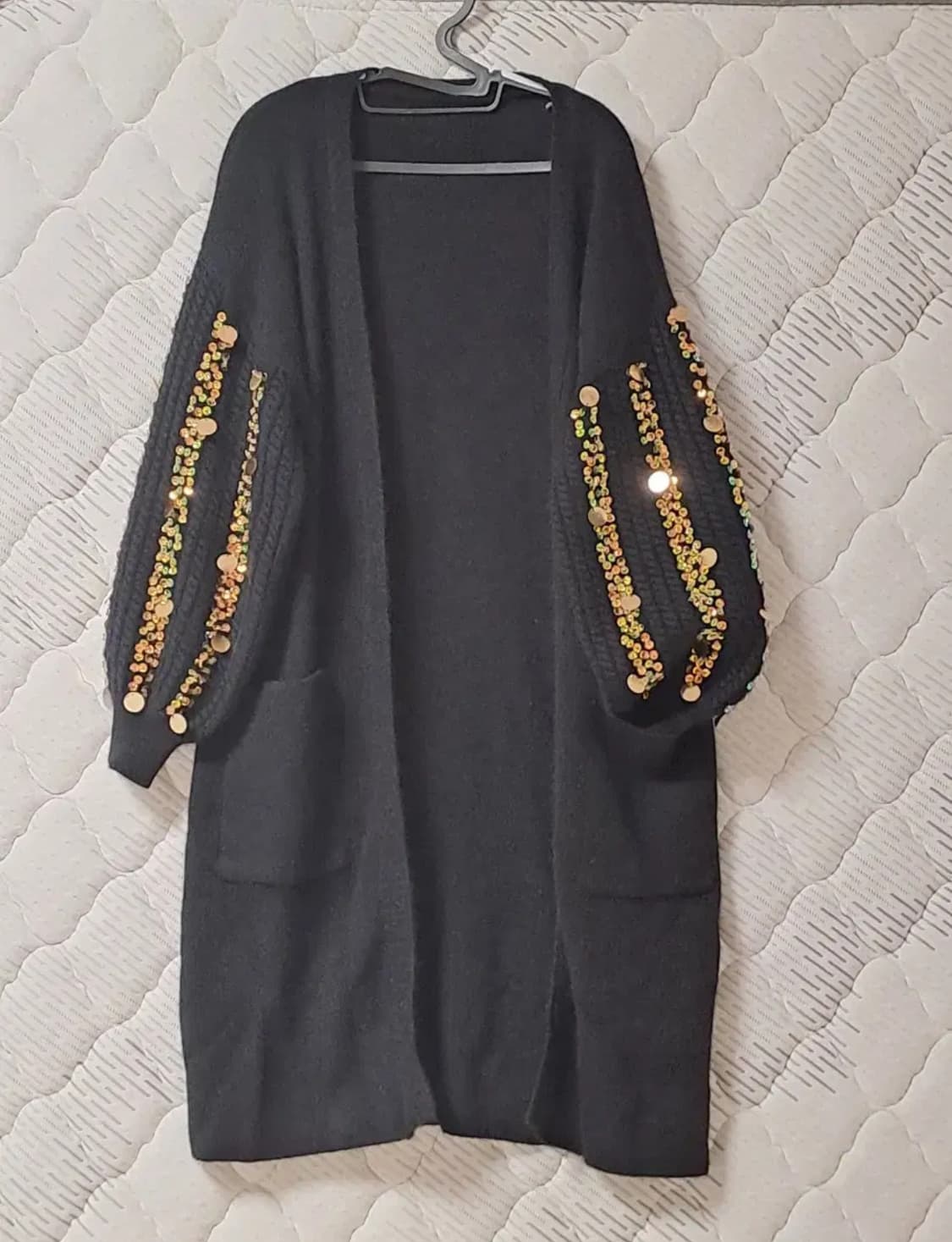 블랙 스팽글 장식 롱 니트가디건 (프리사이즈) 상품이미지2