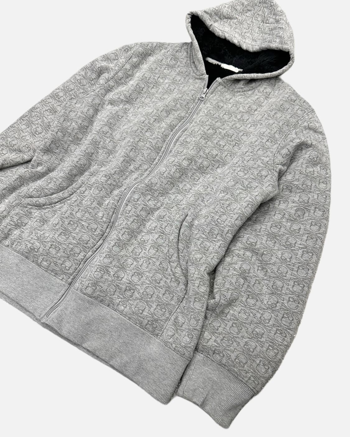 skull pattern grey hood zip-up 상품이미지2
