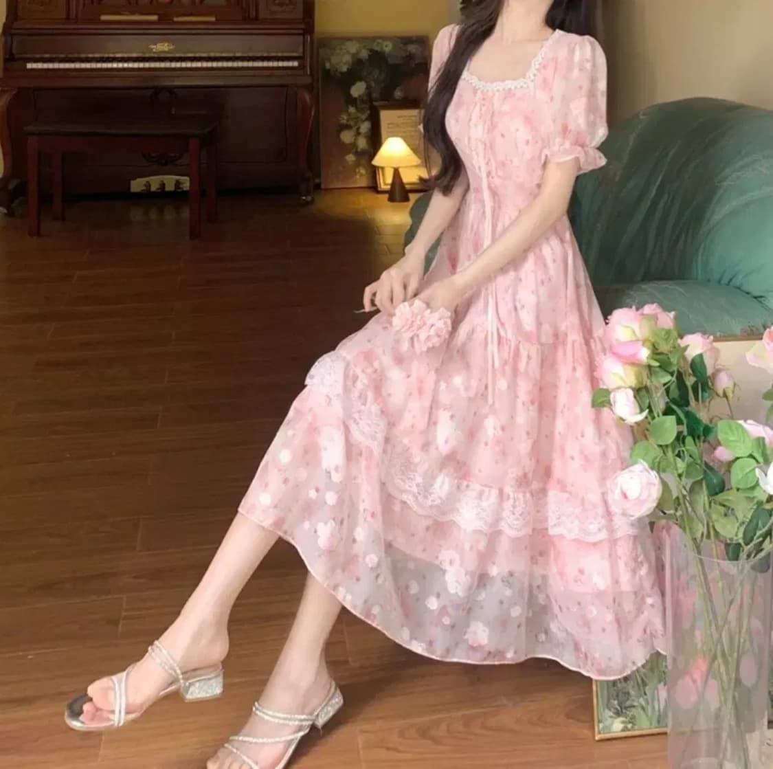 핑크 쉬폰 롱원피스  상품이미지3