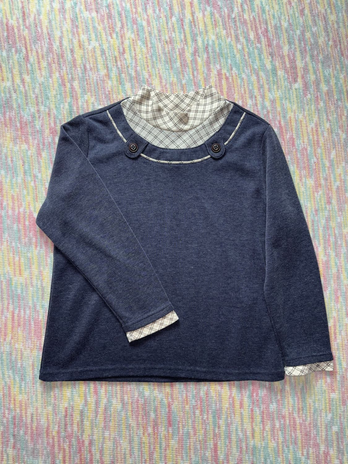 체크 레이어드 긴소매 티셔츠 상품이미지1