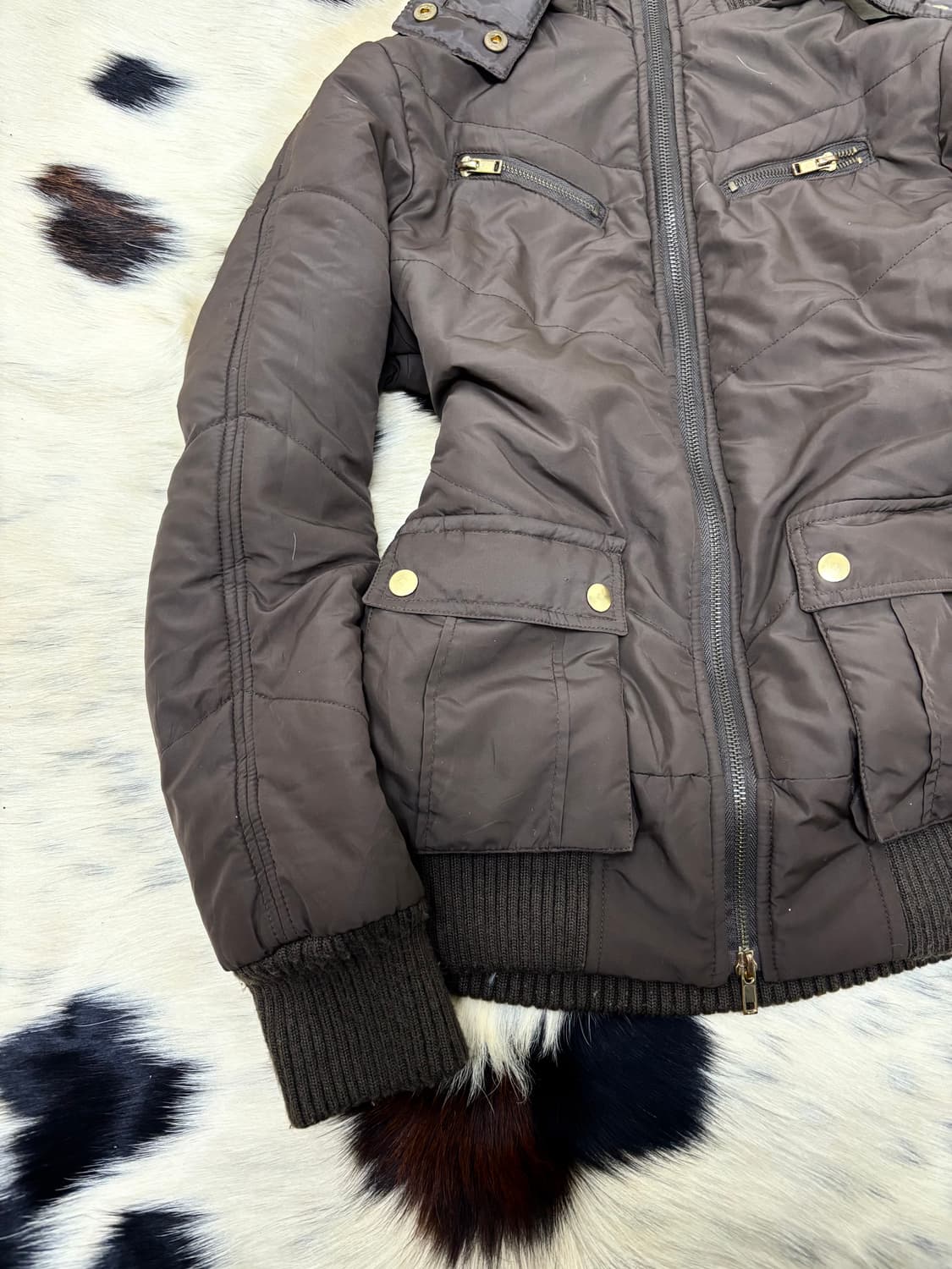 High Neck Design Multi Pocket Brown Fur  상품이미지6