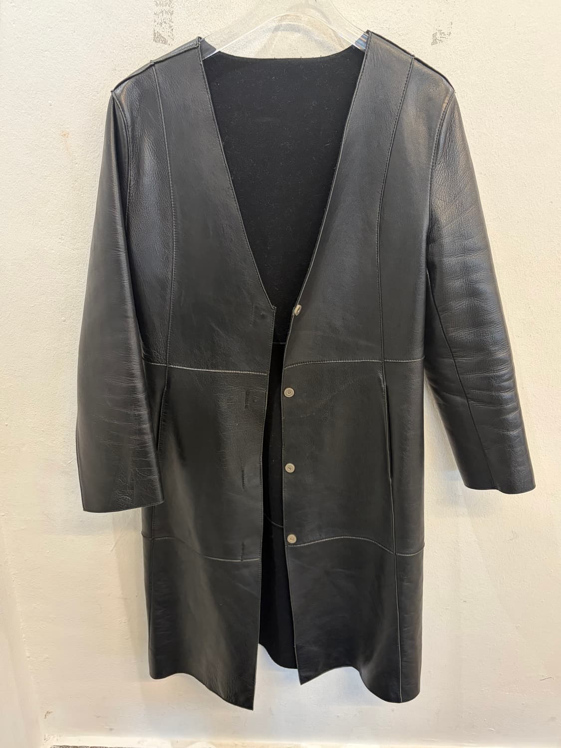 Vintage Black Long Leather Coat 상품이미지3