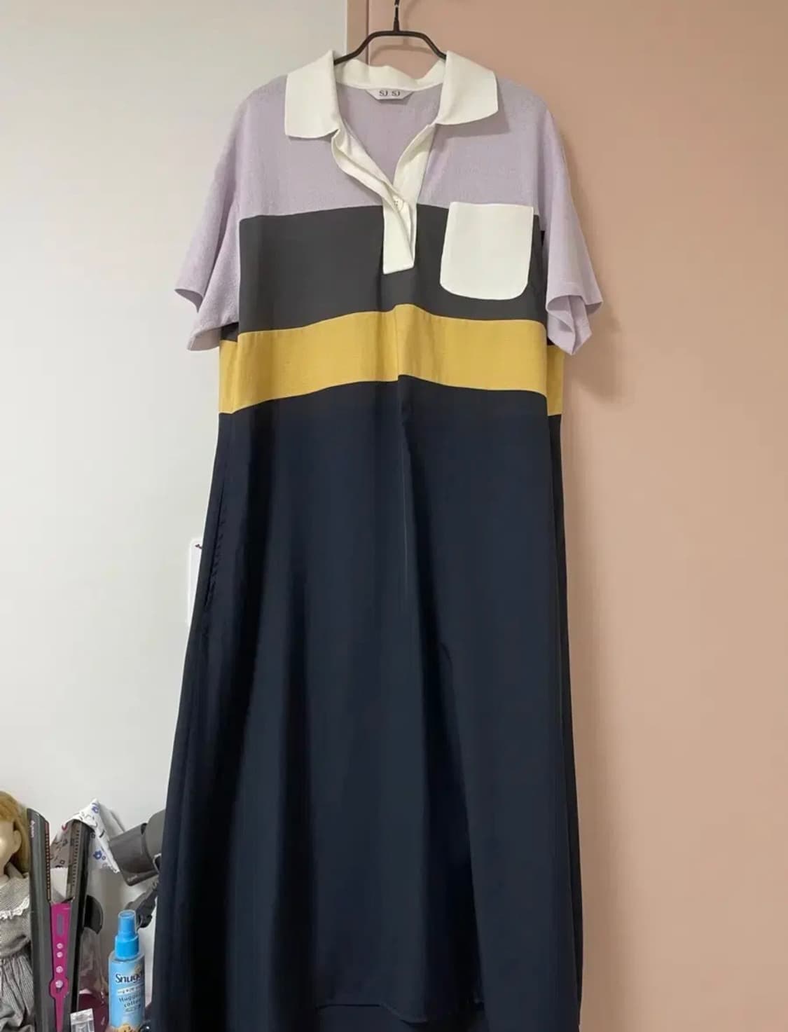 SJSJ 컬러블록 오픈카라 드레스 상품이미지4