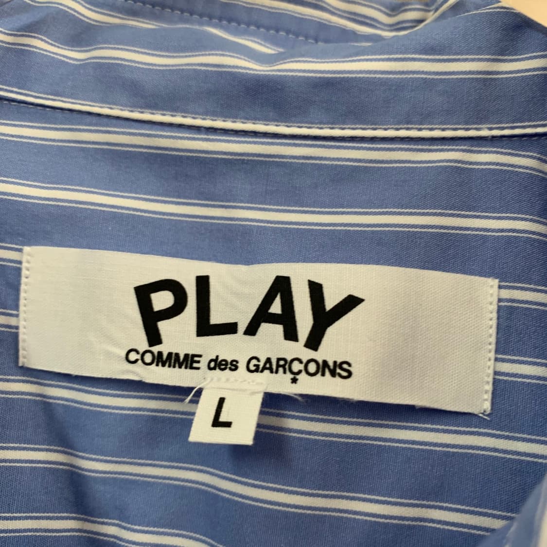 L 꼼데가르송 여성 블루 스트라이프 반팔 셔츠 블라우스 상품이미지5