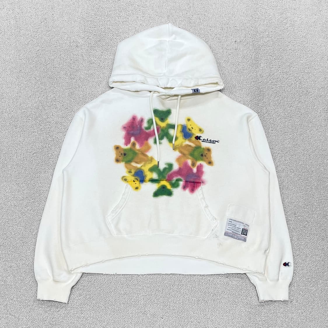 미하라야스히로 챔피온 베어 그래픽 프린트 디스트레스 후드티  상품이미지1