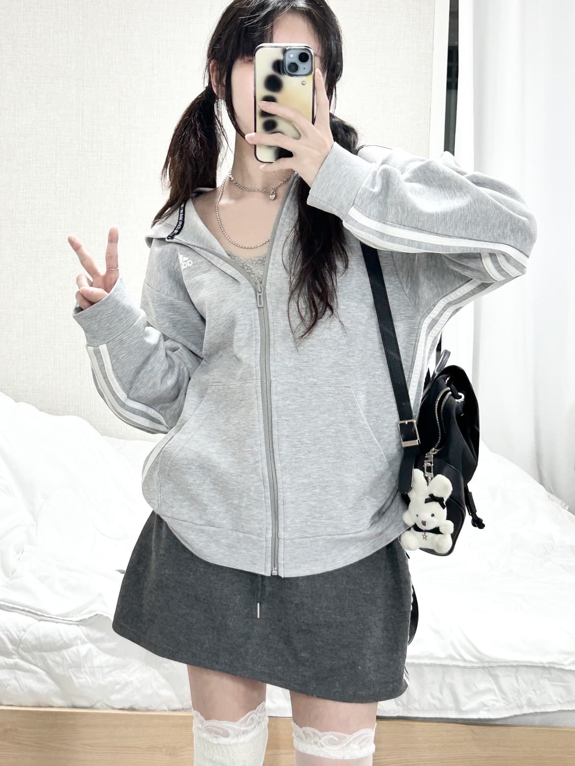 아디다스 그레이 삼선 후드집업 상품이미지3