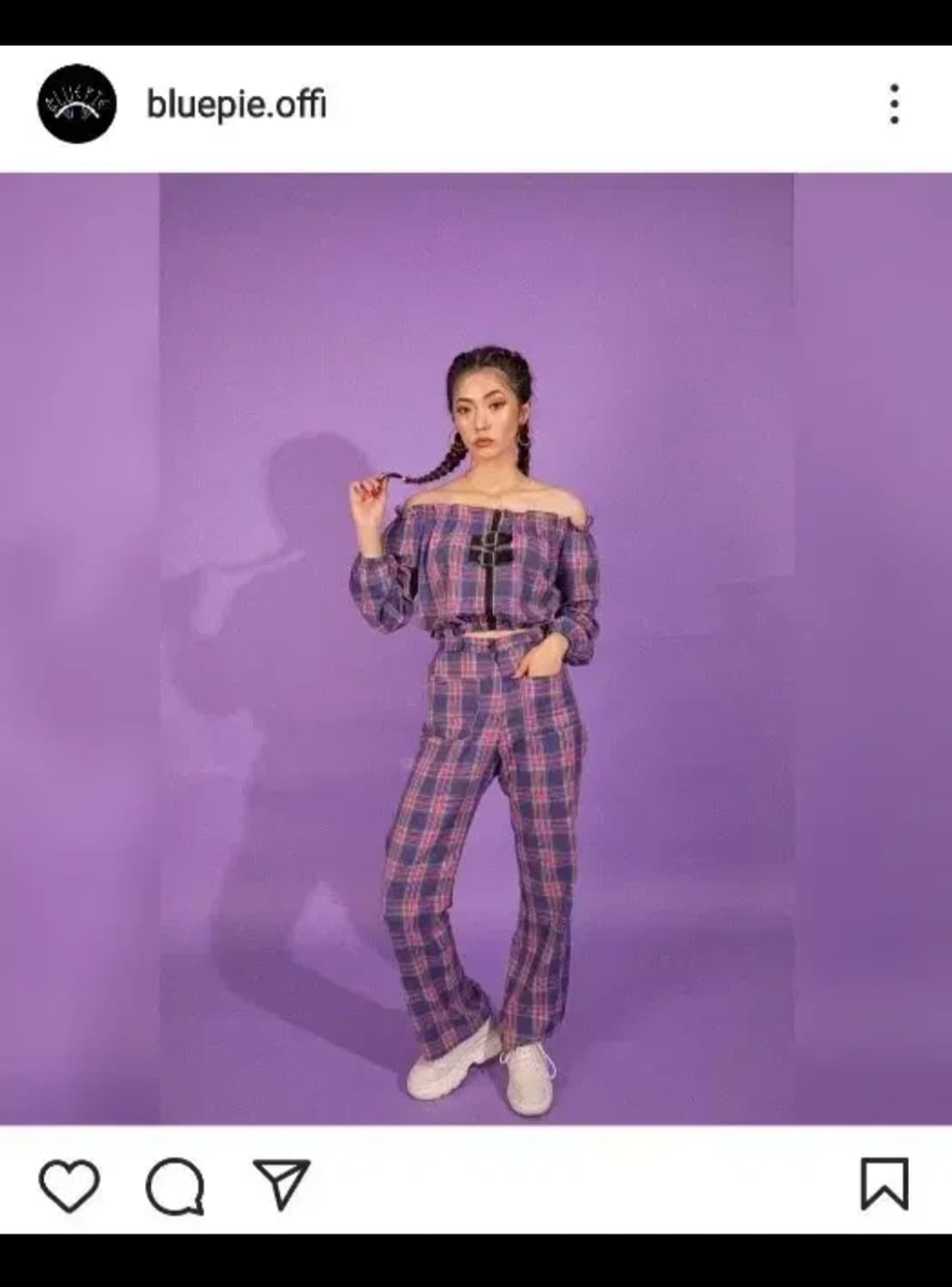 블루파이 핑크&퍼플 타탄체크 셋업 재키와이 착용 상품이미지3