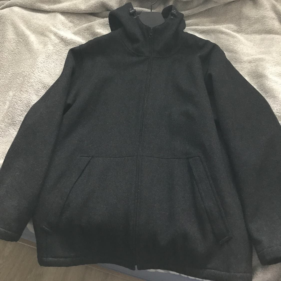 유니클로 모직 후드 코트 XL사이즈 차콜 상품이미지1