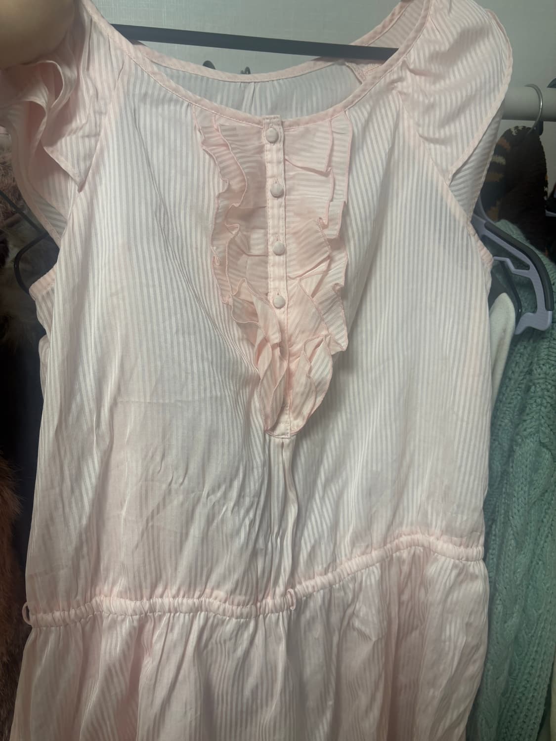 착샷⭕️) 빈티지 모리걸 레이어드 연핑크 반팔 블라우스 상품이미지3