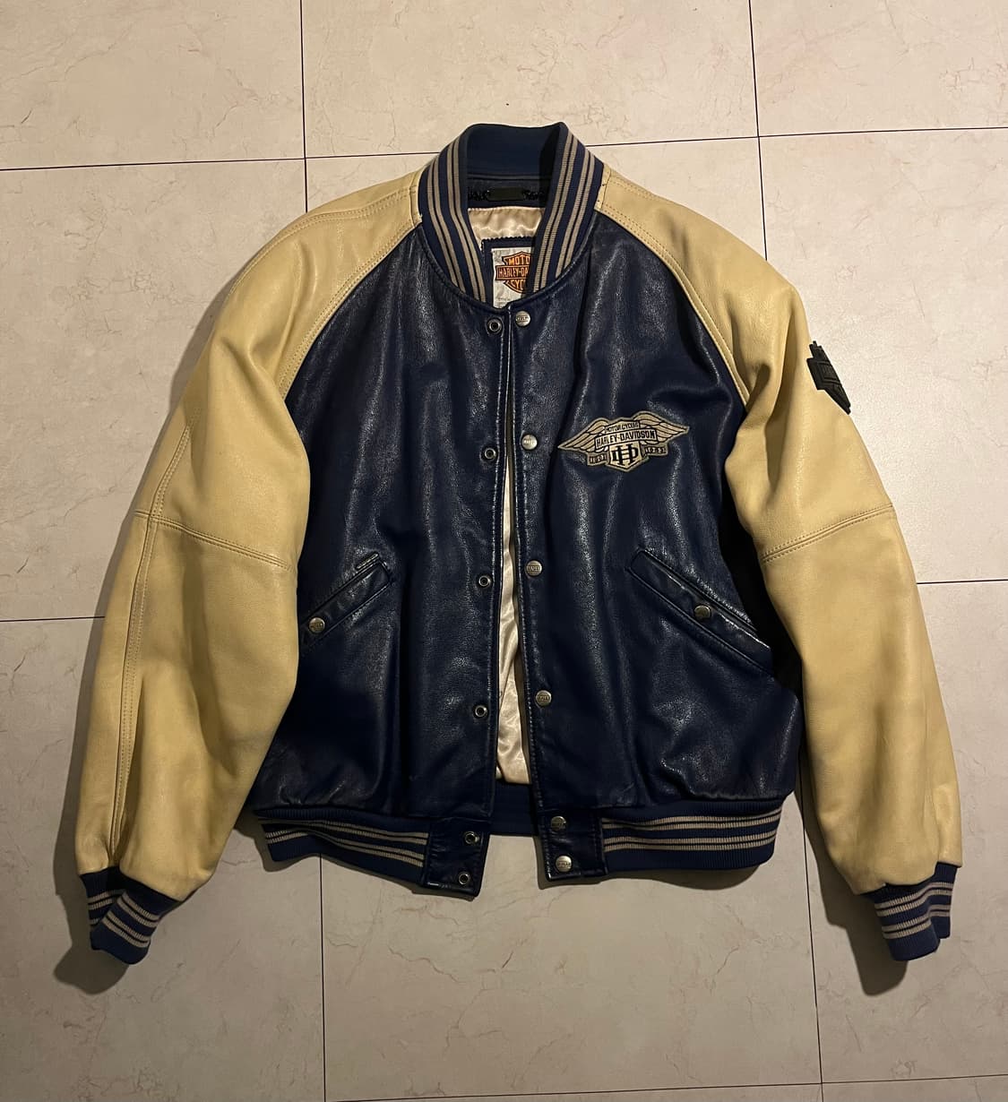 할리데이비슨 리얼 레더 블루 바시티 자켓 L 상품이미지2