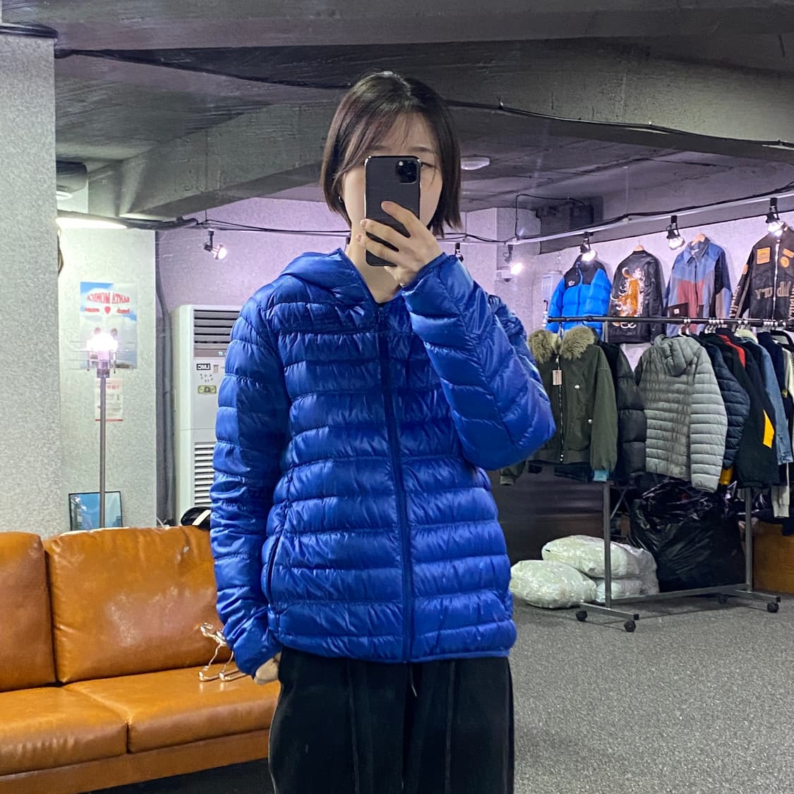 유니클로 딥블루 후드 경량패딩 b3390 상품이미지1