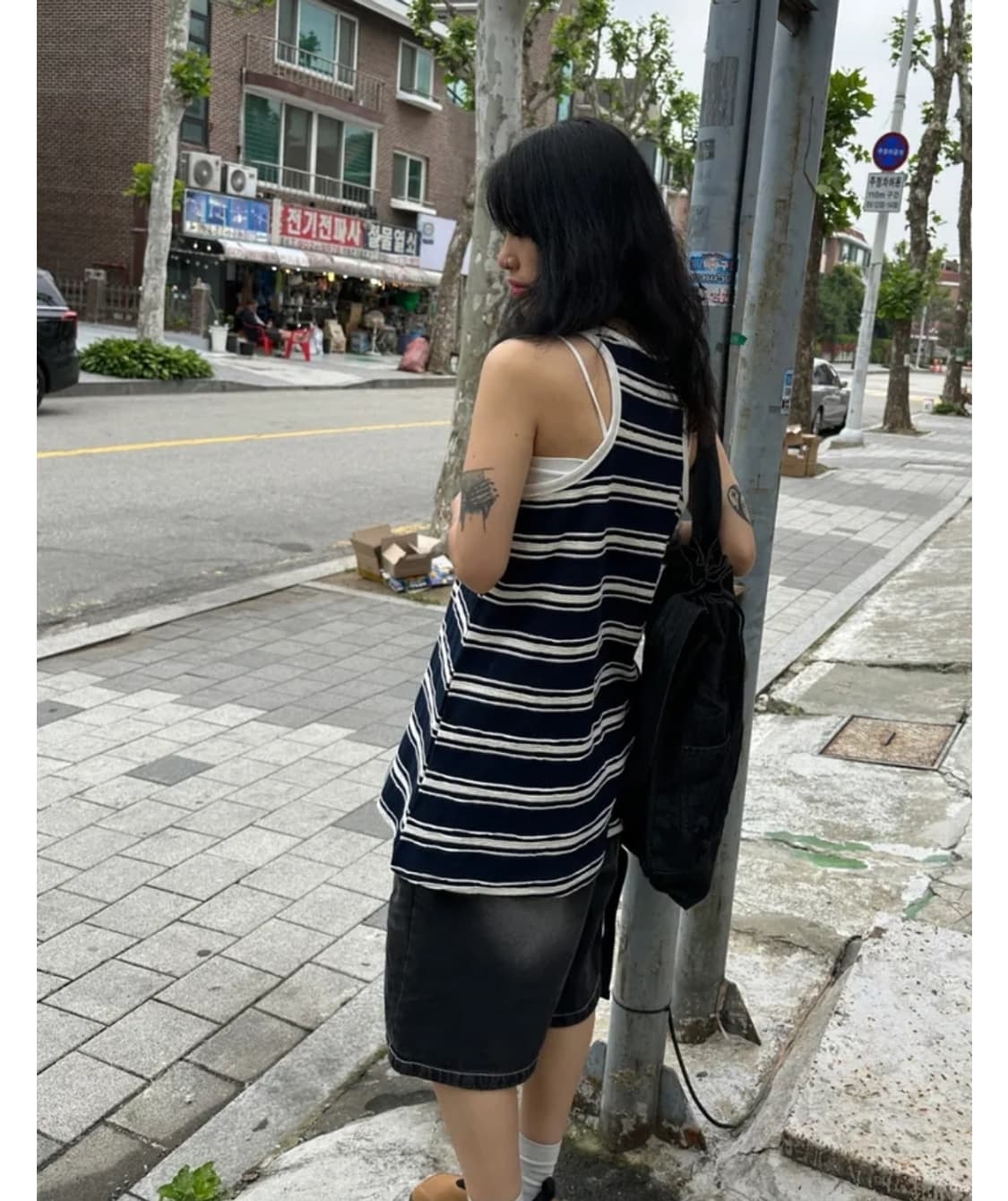 신시 볼드 스트라이프 롱 나시 원피스 네이비 상품이미지2