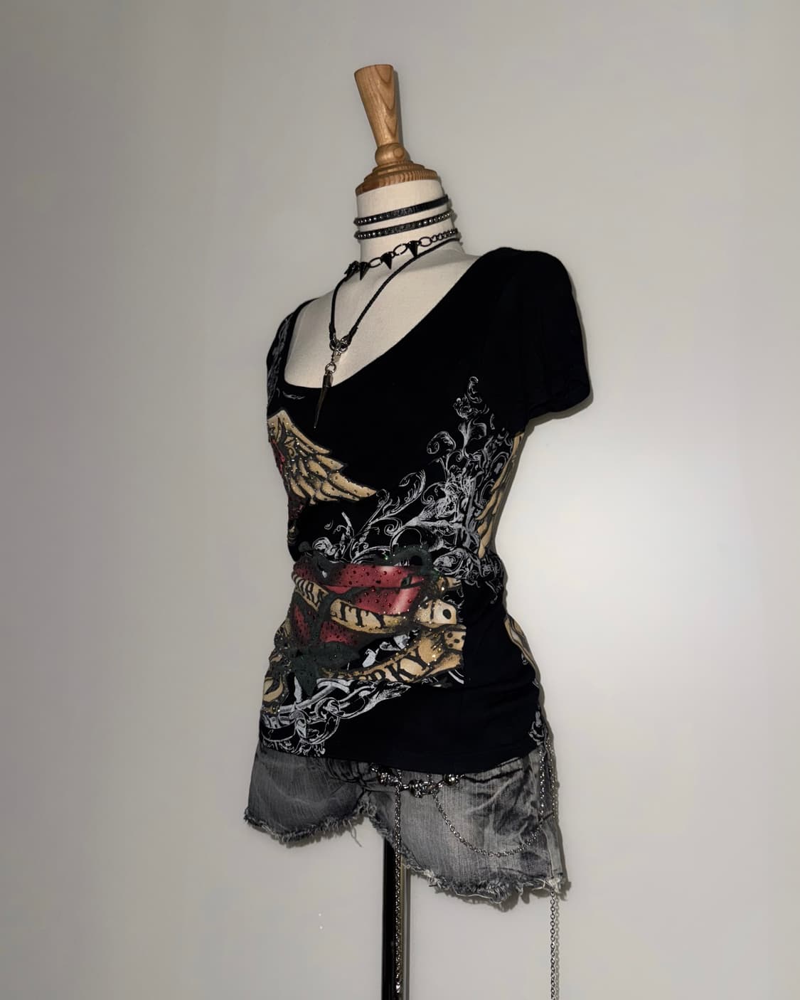 디그딥 블랙 큐빅 와투케 펑크 반팔탑 상품이미지5