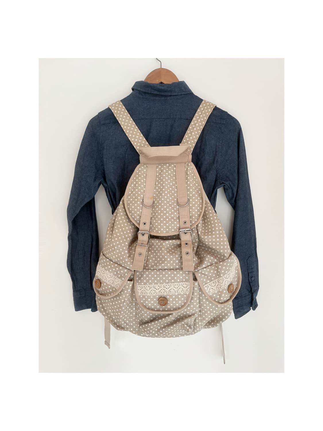 단추코어 땡땡이 도트 레이스 아일렛 모리걸 백팩 가방 배낭 상품이미지2