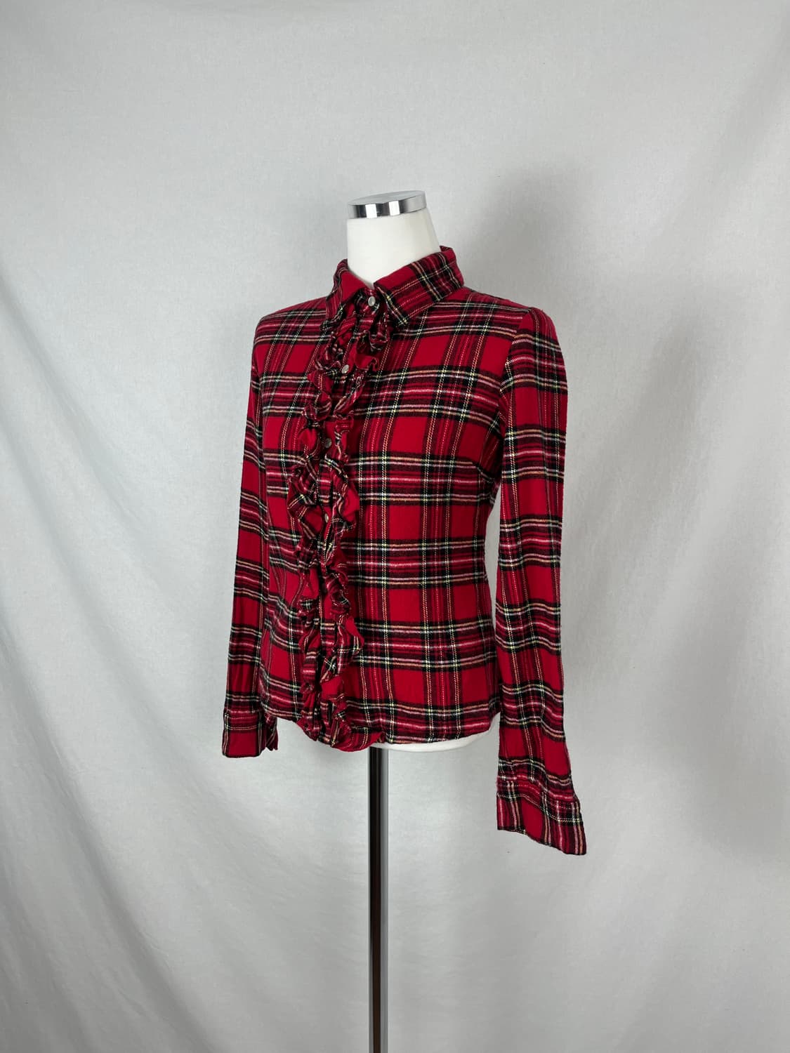 Vintage 체크 패턴 셔링 셔츠  상품이미지1