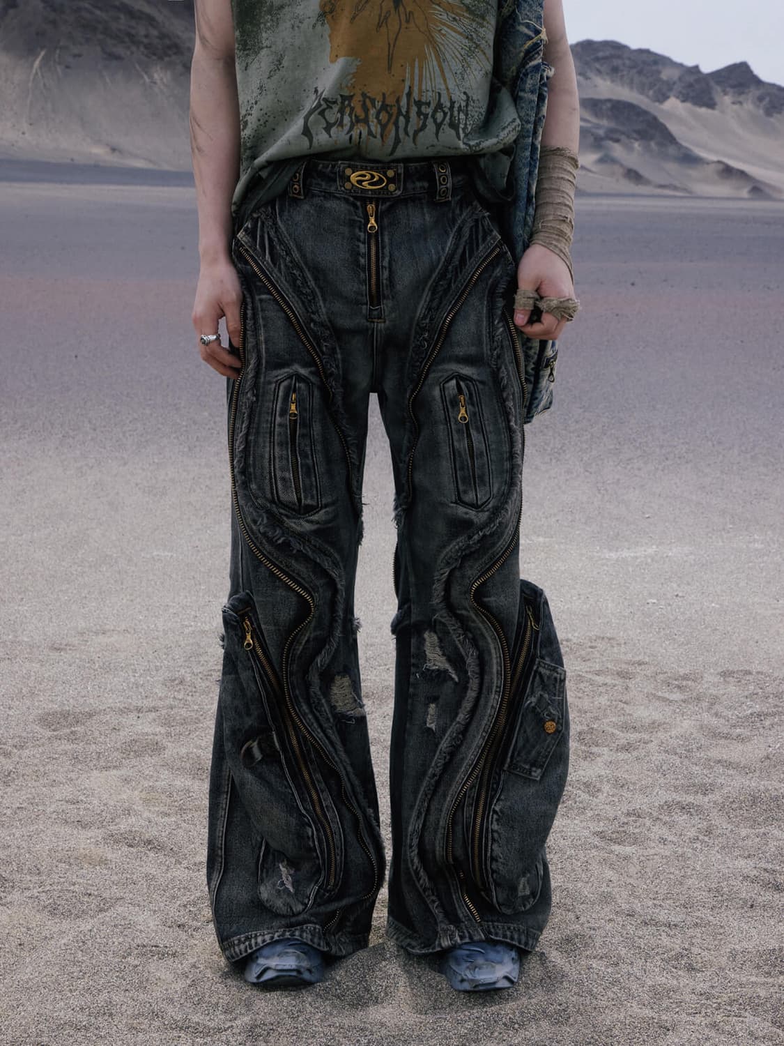 PERSONSOUL ALIENS DIRTY RIPPED 데님 배기진 상품이미지2