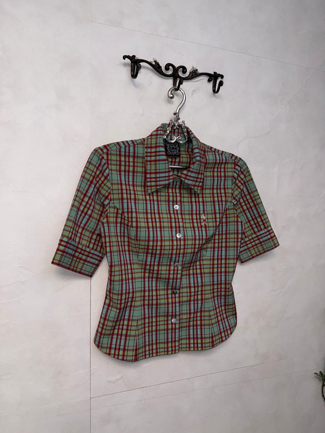 Red green check half shirt jacket  상품이미지2