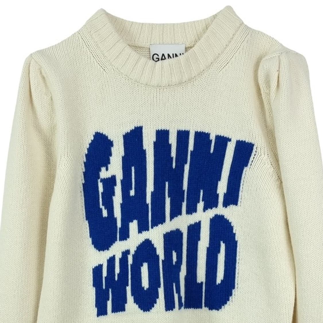[가니] 레터링 빅로고 퍼프 슬리브 모크넥 니트 아이보리 P01584 상품이미지4