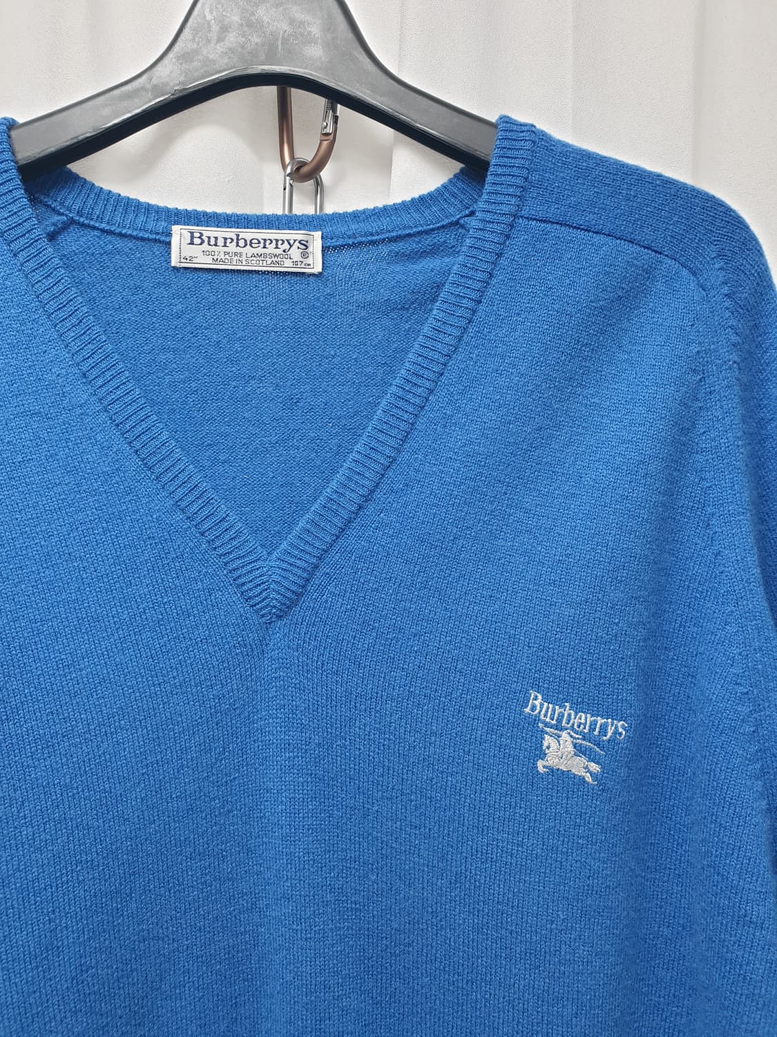 90s 버버리 램스울 브이넥 니트 블루 42 상품이미지2