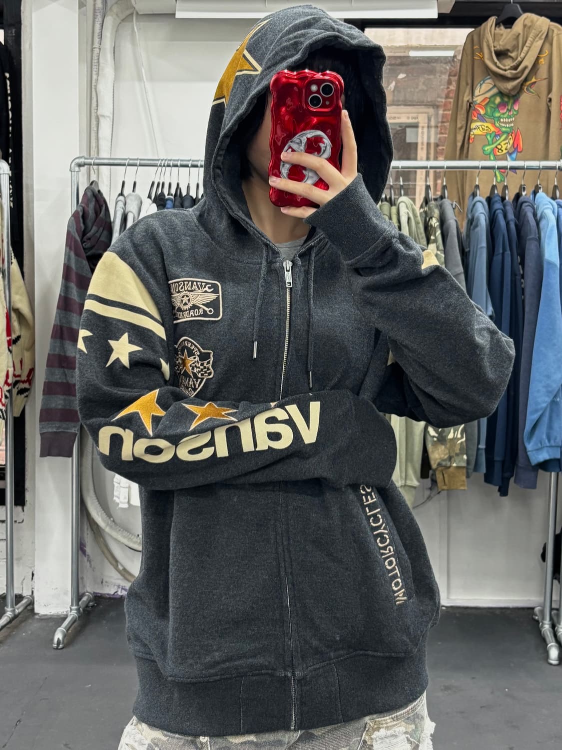 밴슨 레더 스타 패치 그레이 후드집업 상품이미지2