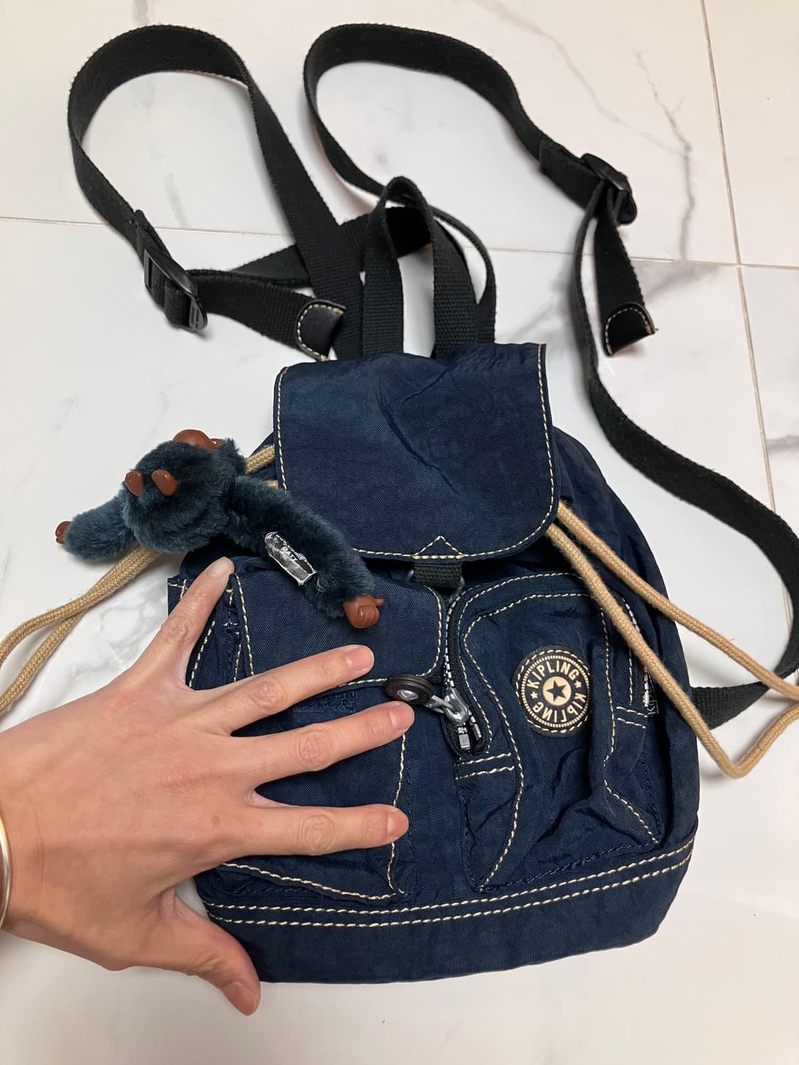 Y2K 희귀 키플링 마이크로 미니 복조리 백팩 네이비 고릴라 키링포함 상품이미지3