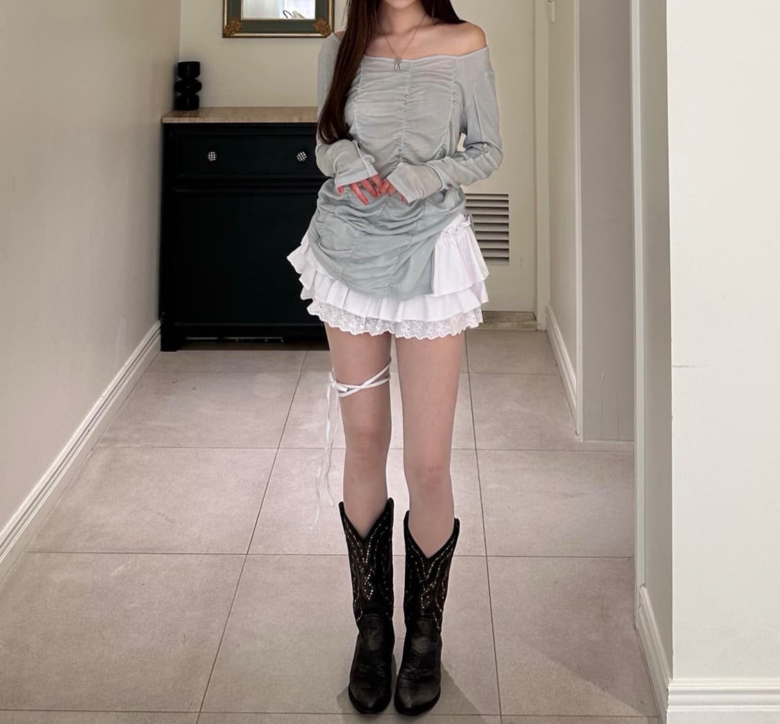 뉴얼린Twinkle Shirrign See-Through Top아이보리 상품이미지3