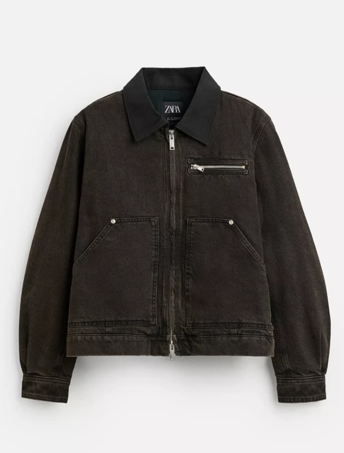 자라 콘트라스트 네크라인 데님 워크 자켓 xl 상품이미지1