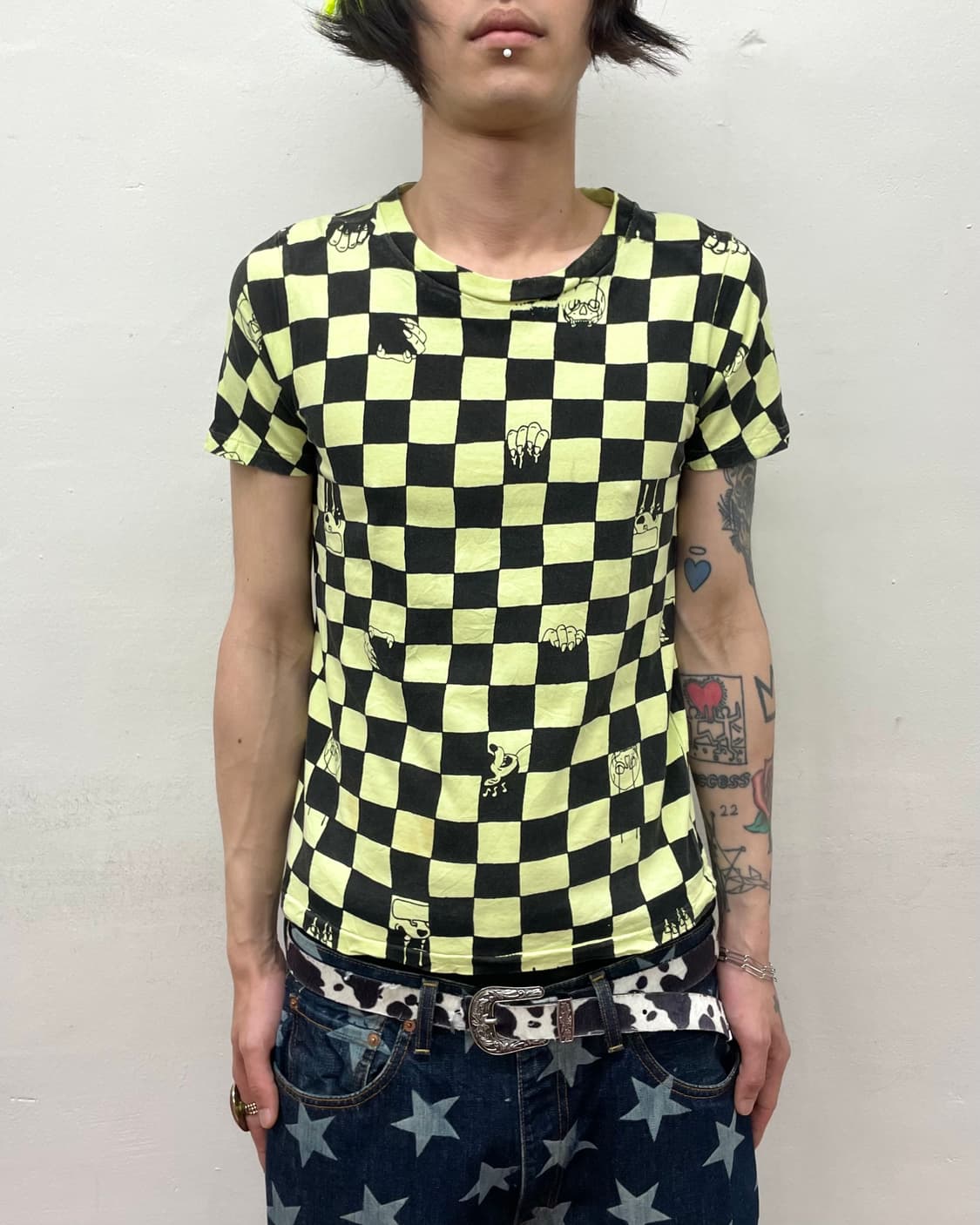 Green Checkerboard Skull T-Shirt 상품이미지1