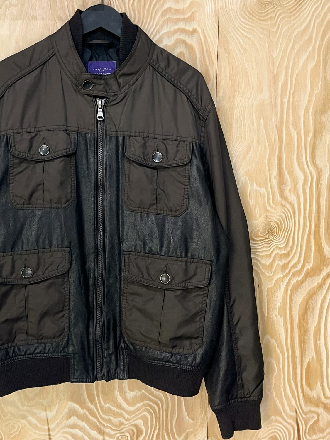 자라 브라운 나일론/레더 집 자켓 상품이미지4