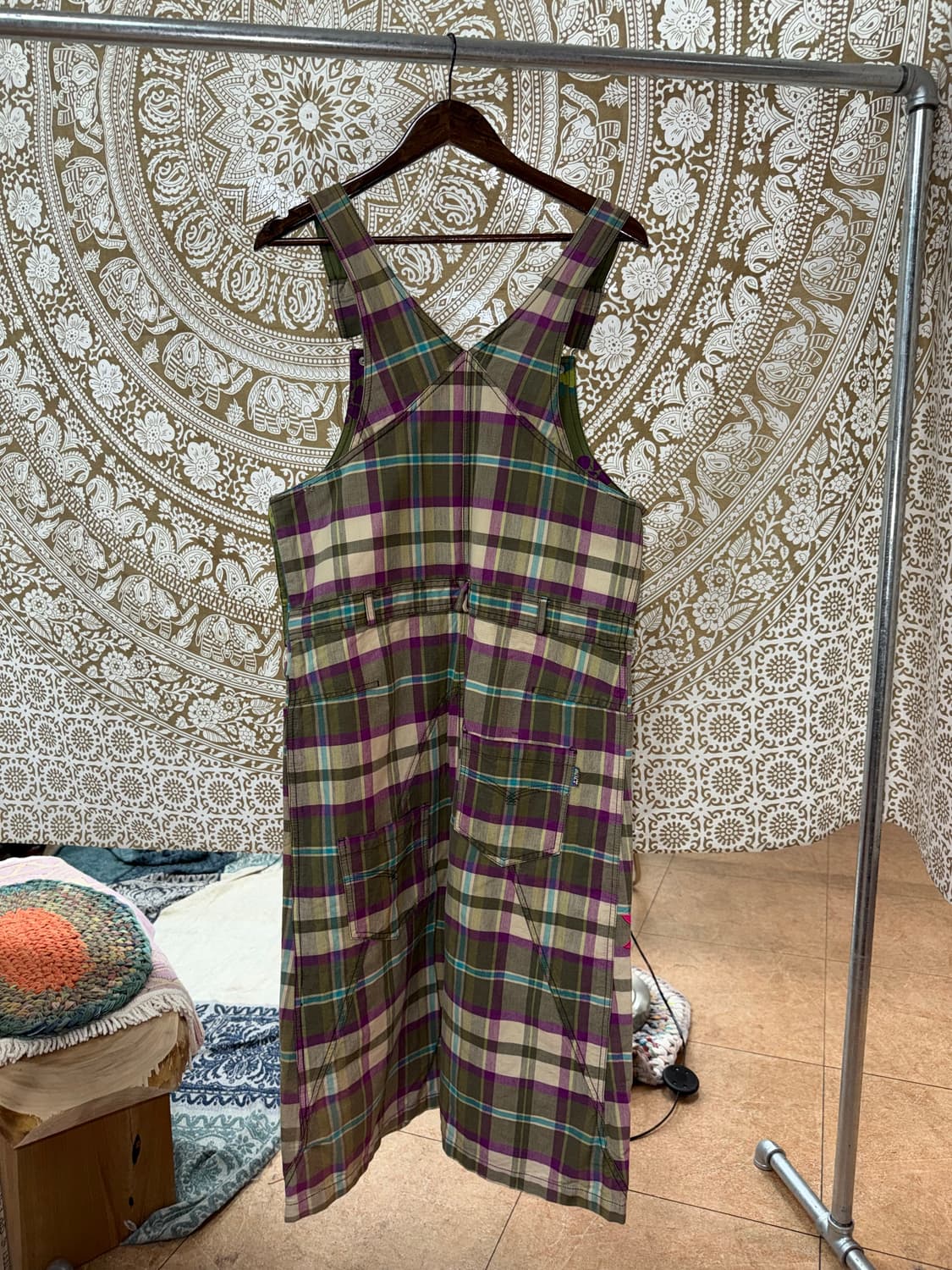 오일릴리 여성 패치 체크 멜빵스커트  상품이미지5