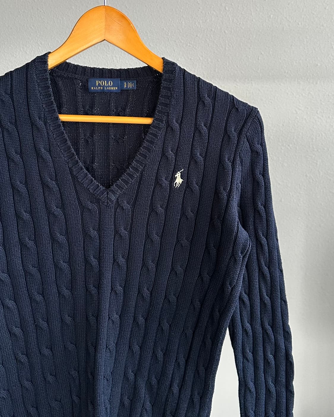 [S]폴로 랄프로렌 브이넥 꽈배기 케이블 니트 네이비 상품이미지4