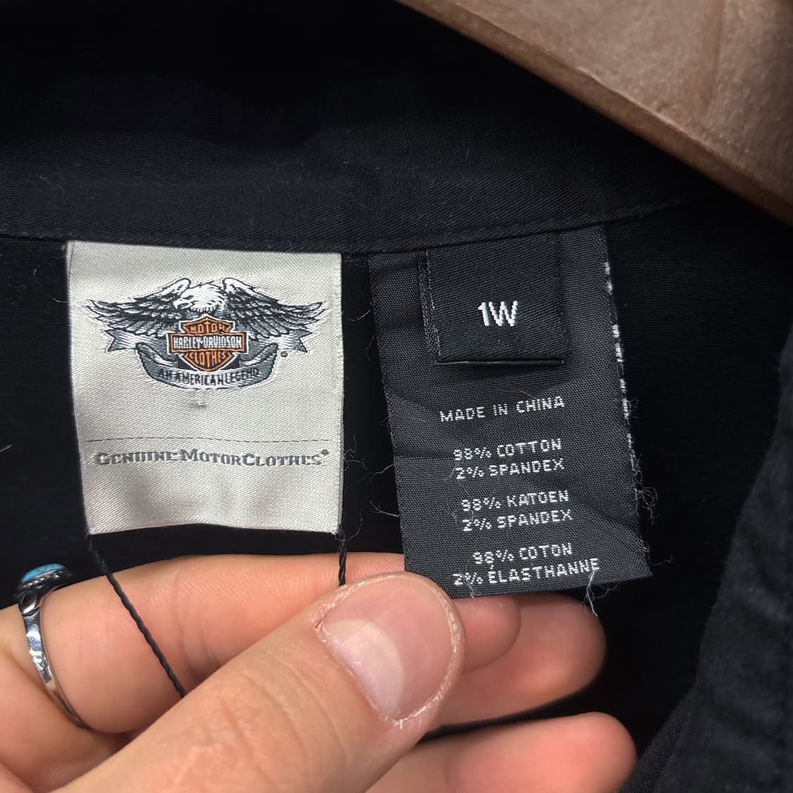 할리데이비슨 Y2K 스판라이닝 윙로고 패치 오픈카라 집업셔츠 N1069 상품이미지8