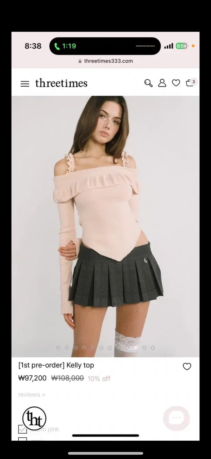 새상품) 쓰리타임즈 켈리 탑 kelly top 핑크 S 상품이미지1
