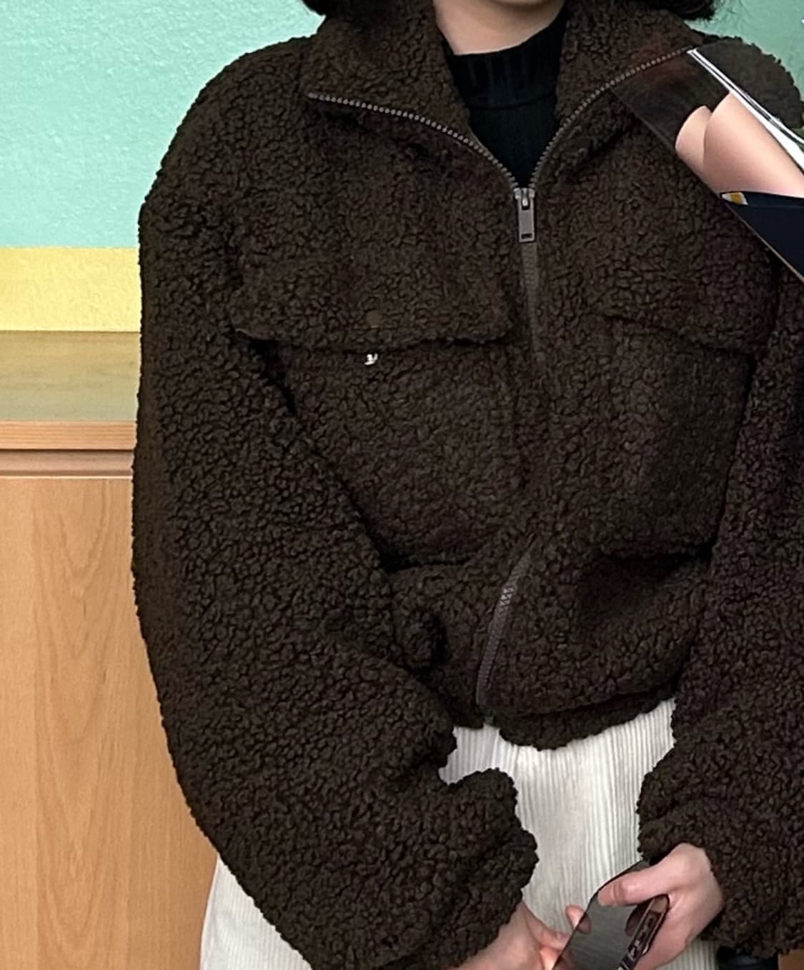 에잇세컨즈 시어링 쇼트 점퍼 브라운 크롭 양털자켓 xs 상품이미지7