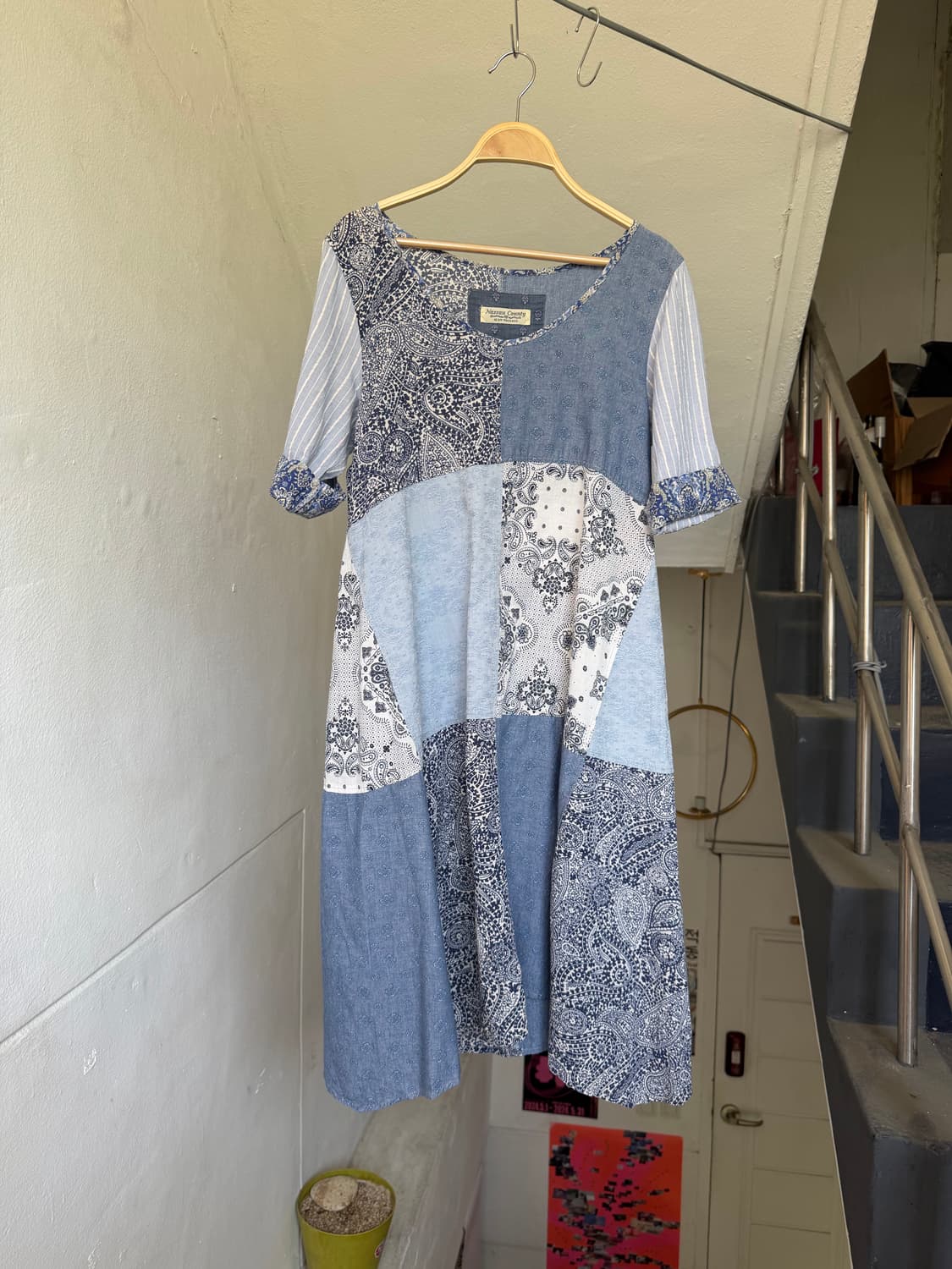 페어리 데님 패치워크 미디 원피스 상품이미지1