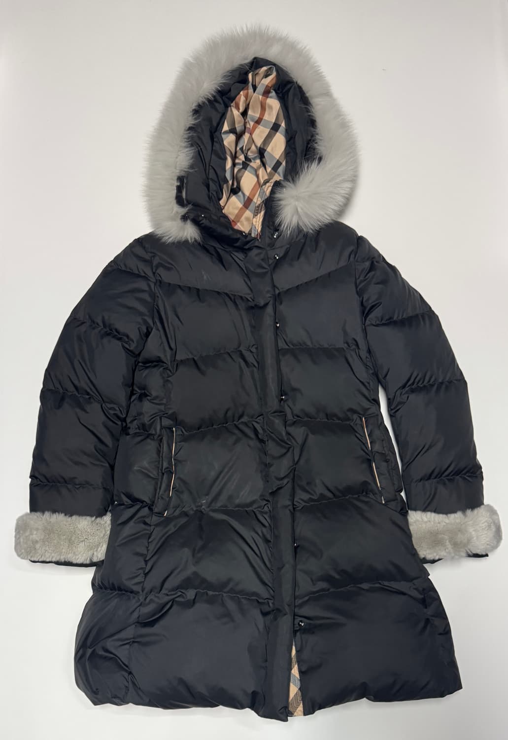 여성 닥스 22년도 구스다운 폭스퍼 후드 롱 패딩 165 상품이미지1