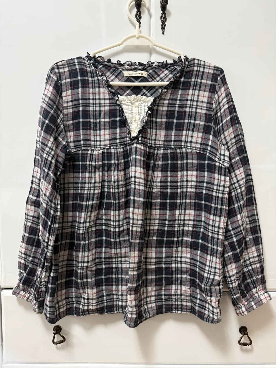 카메 빈티지 모리걸 체크 블라우스 모리노가토 카라하나 갸루 아오이 유우 상품이미지1