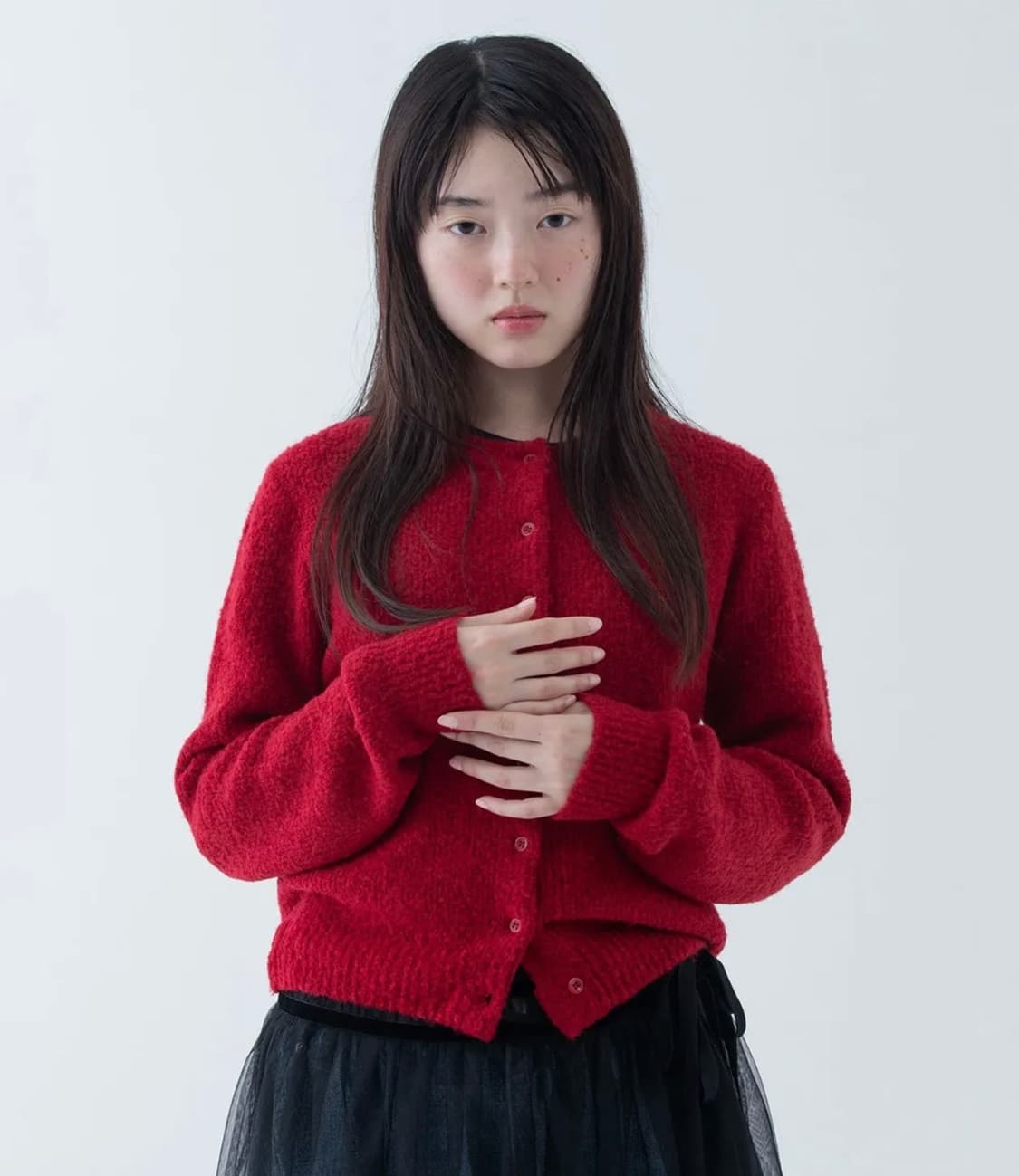 오헤시오 부클 울 가디건 레드 상품이미지1