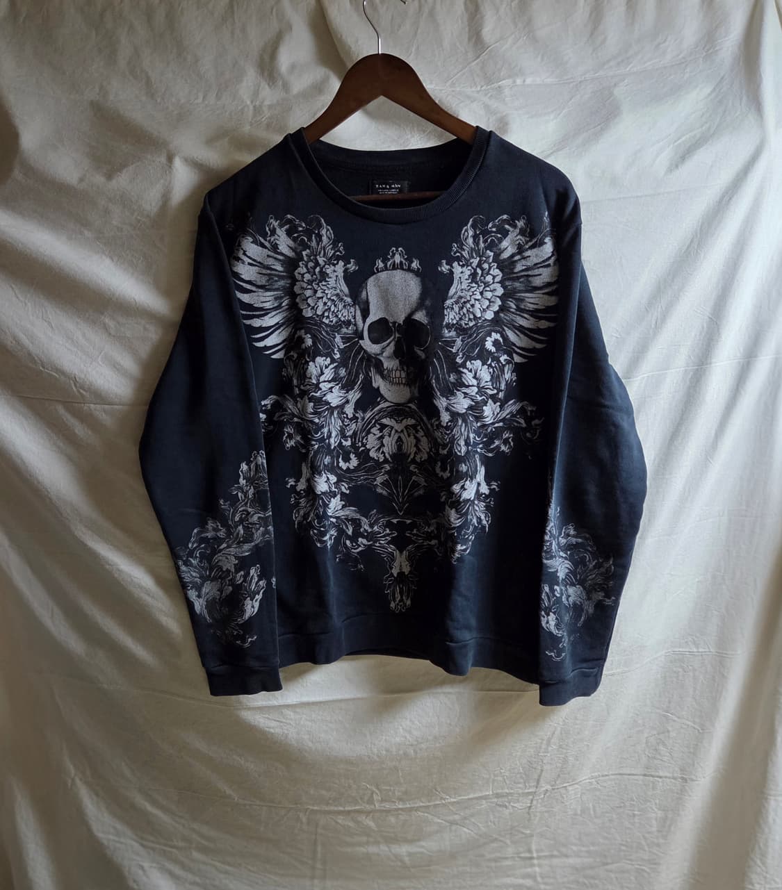 자라 맨 해골 프린팅 긴팔 티셔츠 블랙 L 상품이미지1