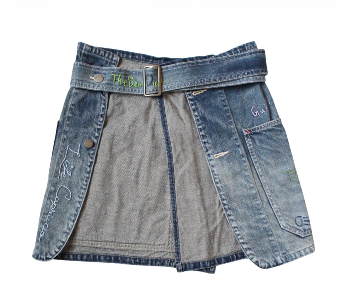 캐피탈 12온즈 데님 커버올 랩 에이프런 자수 프로세싱 앞치마 벨트 상품이미지2