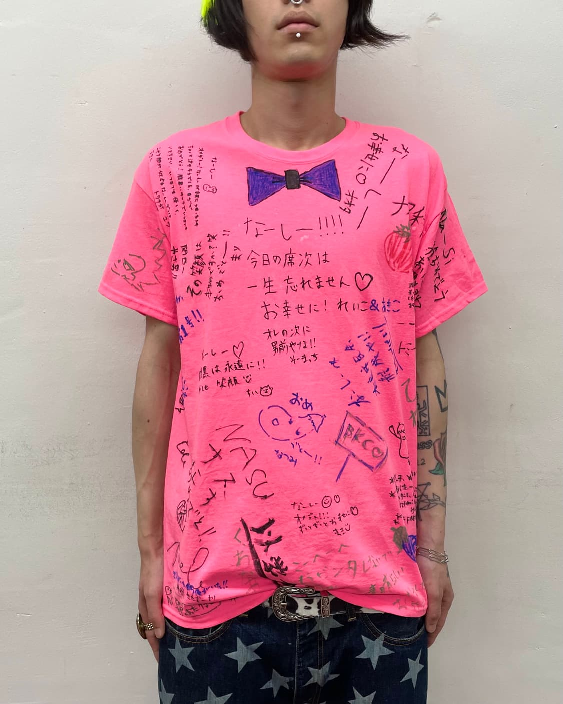 Hand-drawing Tomato Ribbon Pink T-shirt  상품이미지2