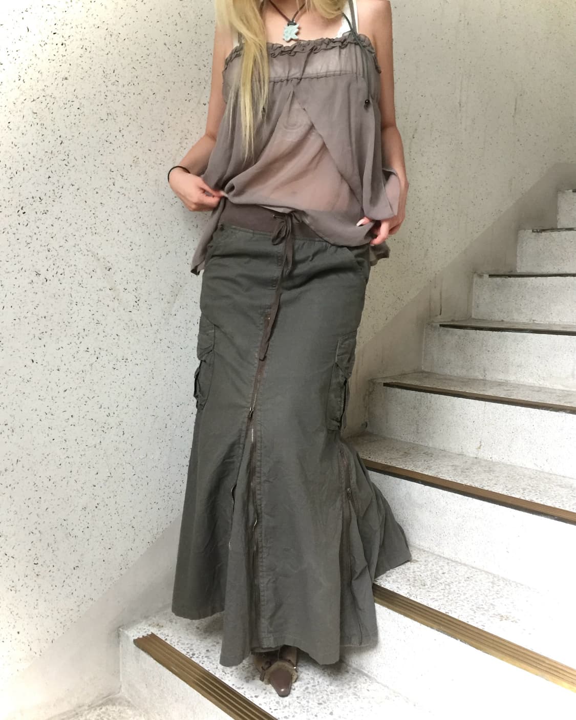 고아 goa 카키 롱 스커트 상품이미지1