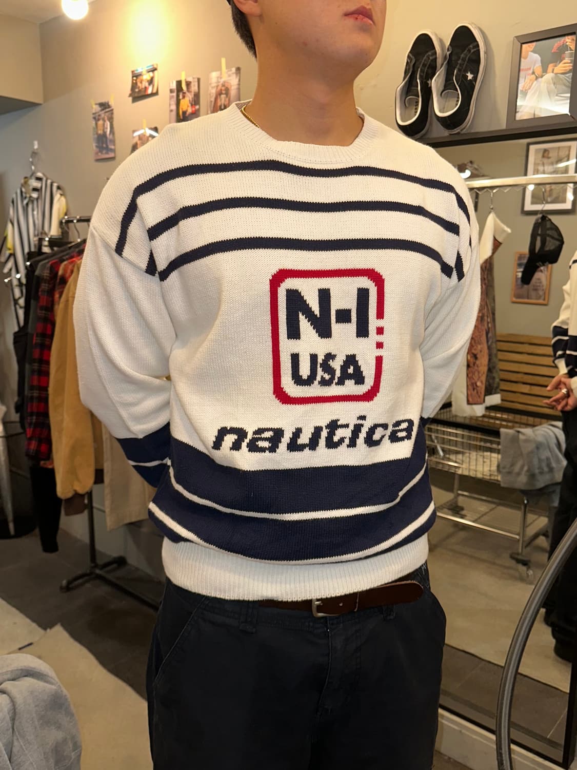 00’s Nautica box logo line detail knit 상품이미지3