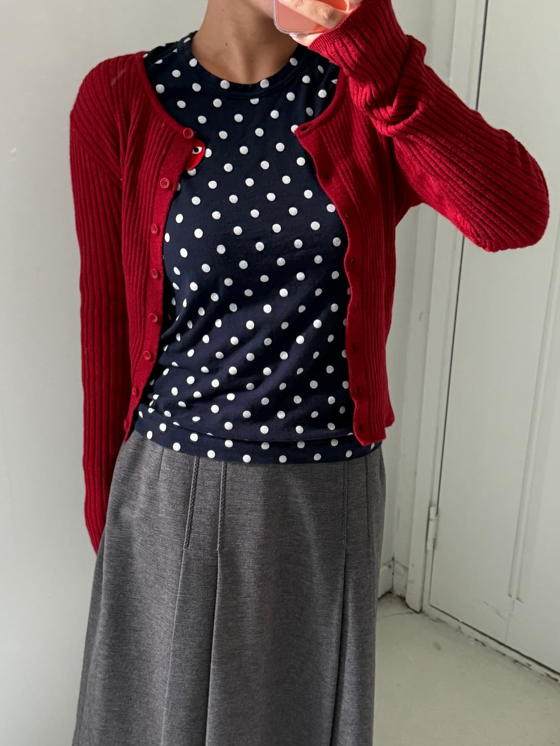 일본빈티지 레드 숏 슬림가디건 상품이미지1